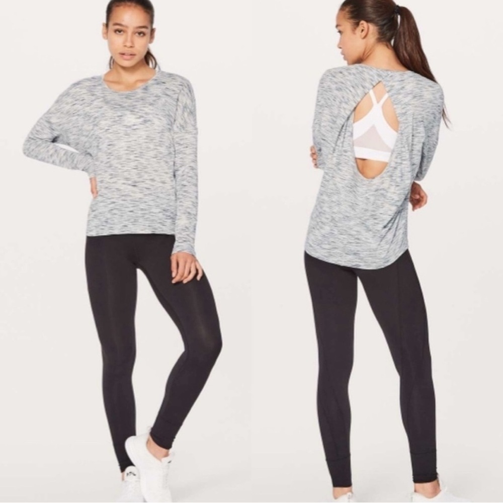 Lululemon Get Set Tiger Space Dye Long Sleeve Open Back Tee Gray Yoga Gym: 10